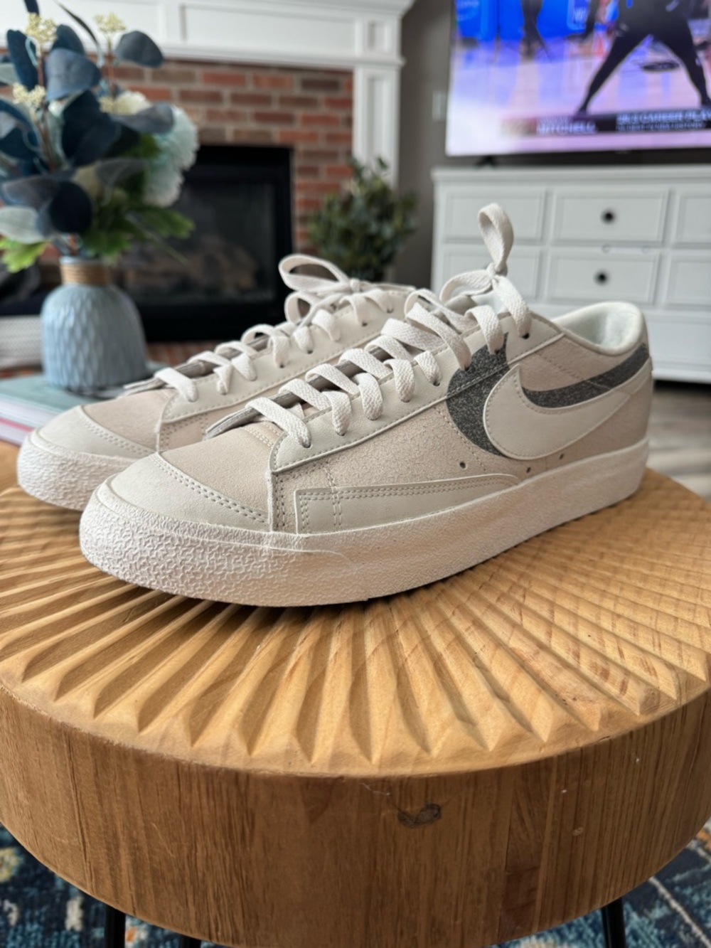 Nike Low-Top Sneakers in Cream with Gray Swoosh